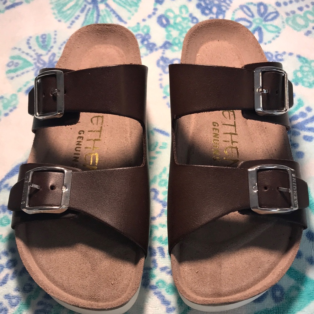 NWOT Ethem brown leather sandals, sz Eur37/us6.5